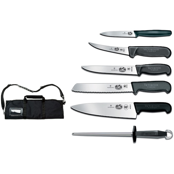 Swiss Army Brands Victorinox 46152 Kitchen Black Culinary Set, 7-Piece Fibrox Pro Culinary Set With Canvas Roll VIC-7.4012-X12 - main